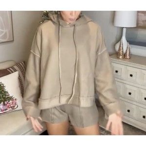 Petal Dew Lounge Set Size Large Sweatshirt Shorts Fleece Beige Tan Mocha NWT